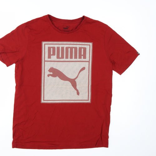 Puma Men's Red Crew Neck Graphic Sports Cotton T-Shirt M