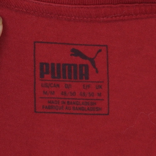 Puma Men's Red Crew Neck Graphic Sports Cotton T-Shirt M