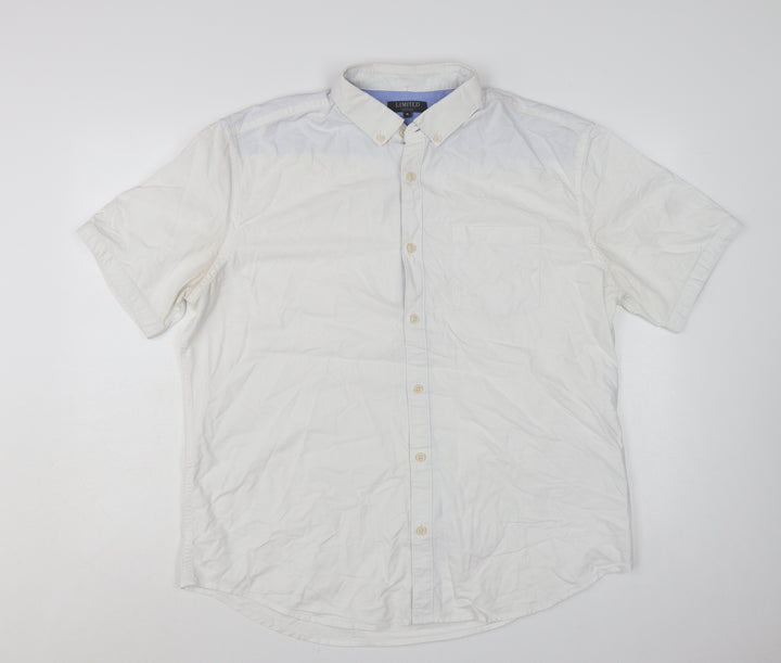 Marks and Spencer Men's White Cotton Short Sleeve Button-Up Shirt XL