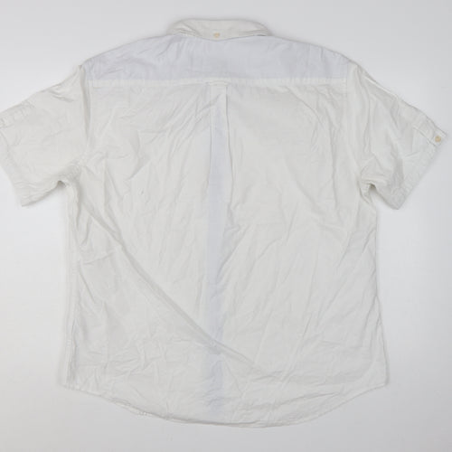Marks and Spencer Men's White Cotton Short Sleeve Button-Up Shirt XL