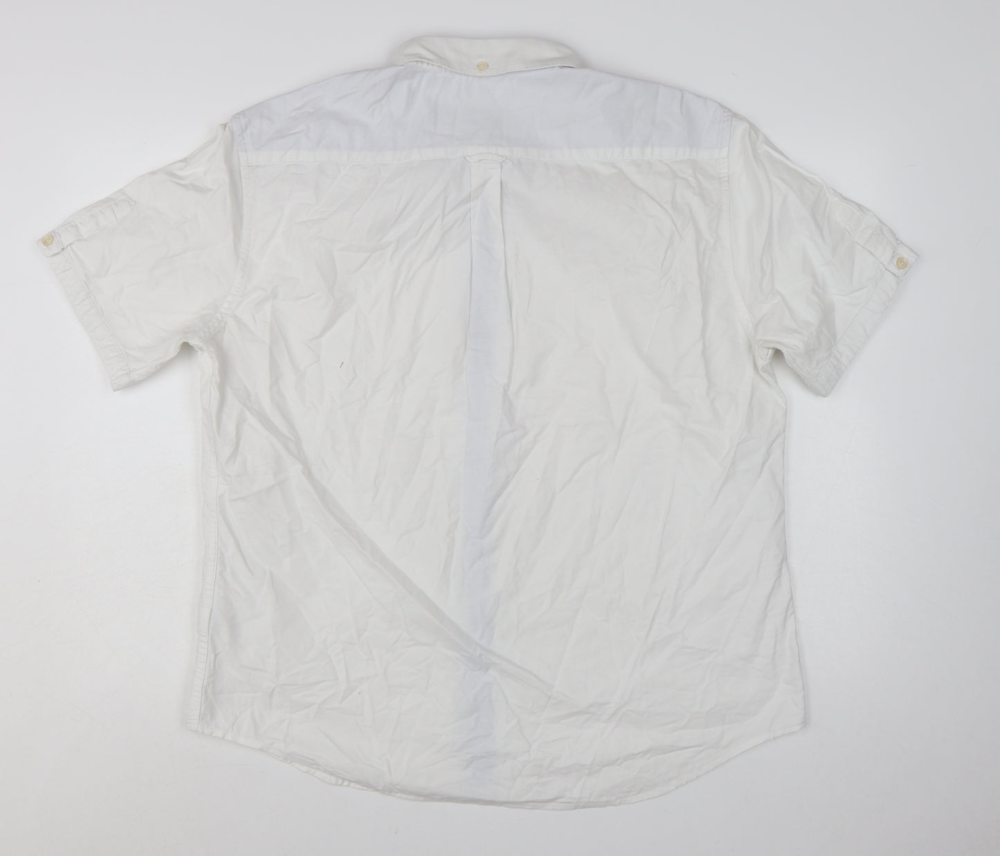 Marks and Spencer Men's White Cotton Short Sleeve Button-Up Shirt XL