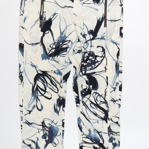 NU Denmark Womens White Blue Abstract Print Trousers Size 12