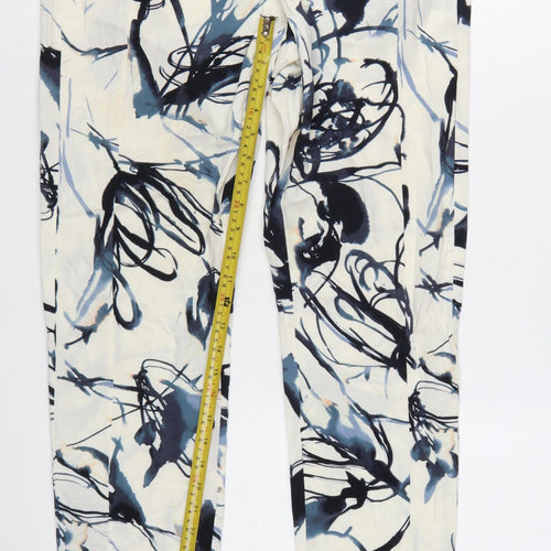 NU Denmark Womens White Blue Abstract Print Trousers Size 12