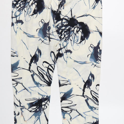 NU Denmark Womens White Blue Abstract Print Trousers Size 12