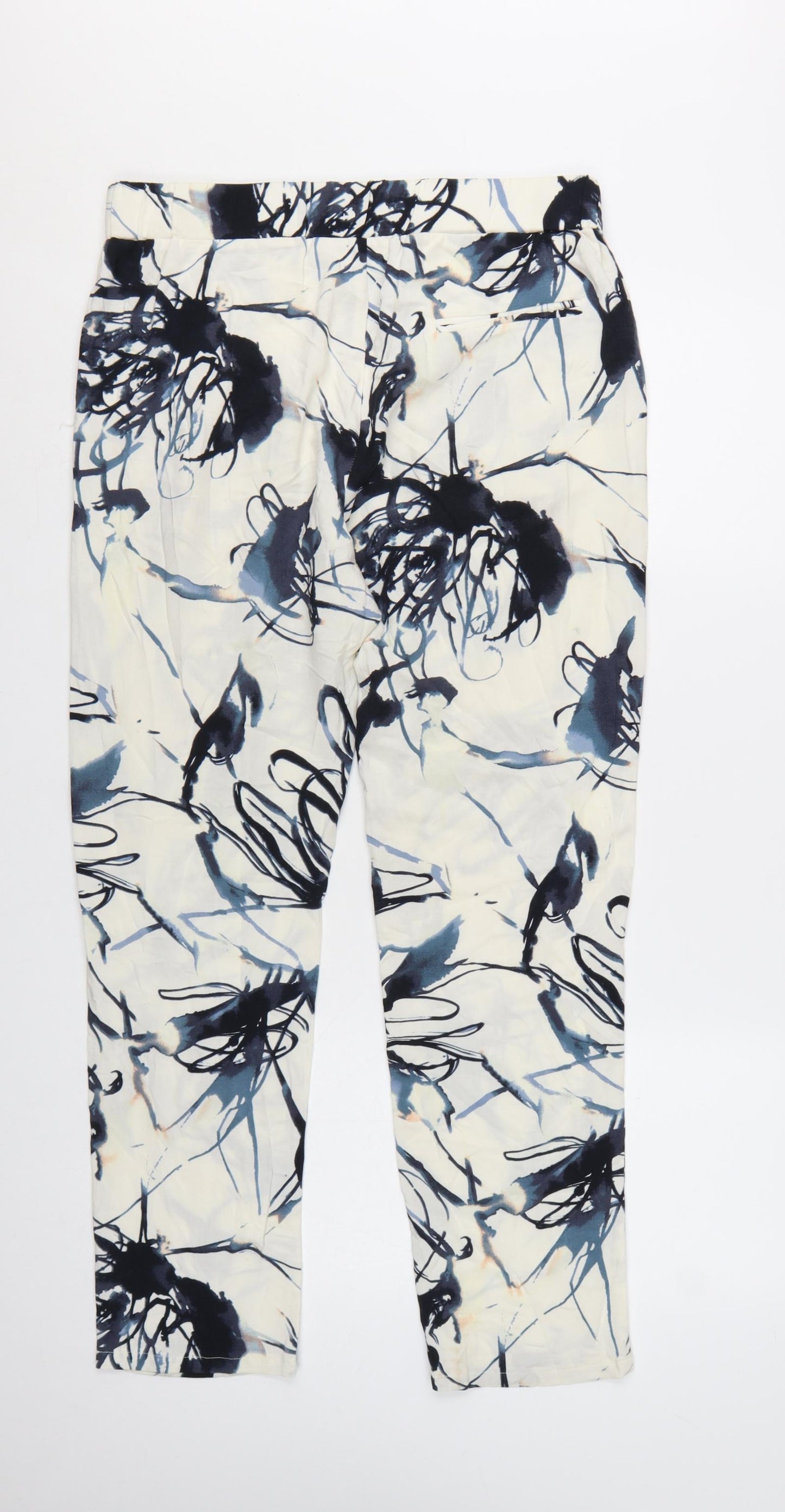 NU Denmark Womens White Blue Abstract Print Trousers Size 12
