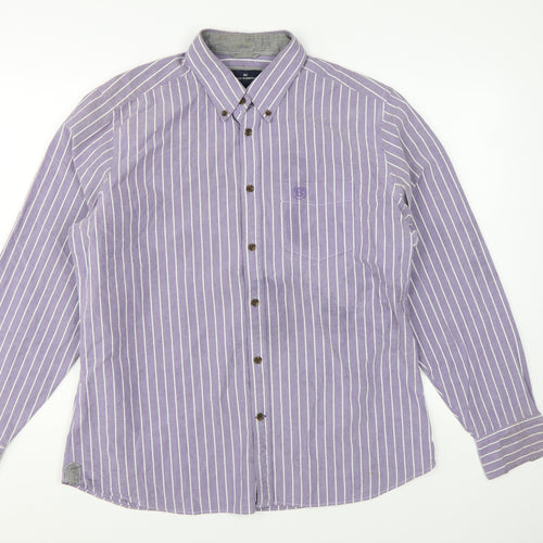 Marks and Spencer Blue Harbour Men's Purple Striped Slim Fit Long Sleeve Cotton Shirt Size L