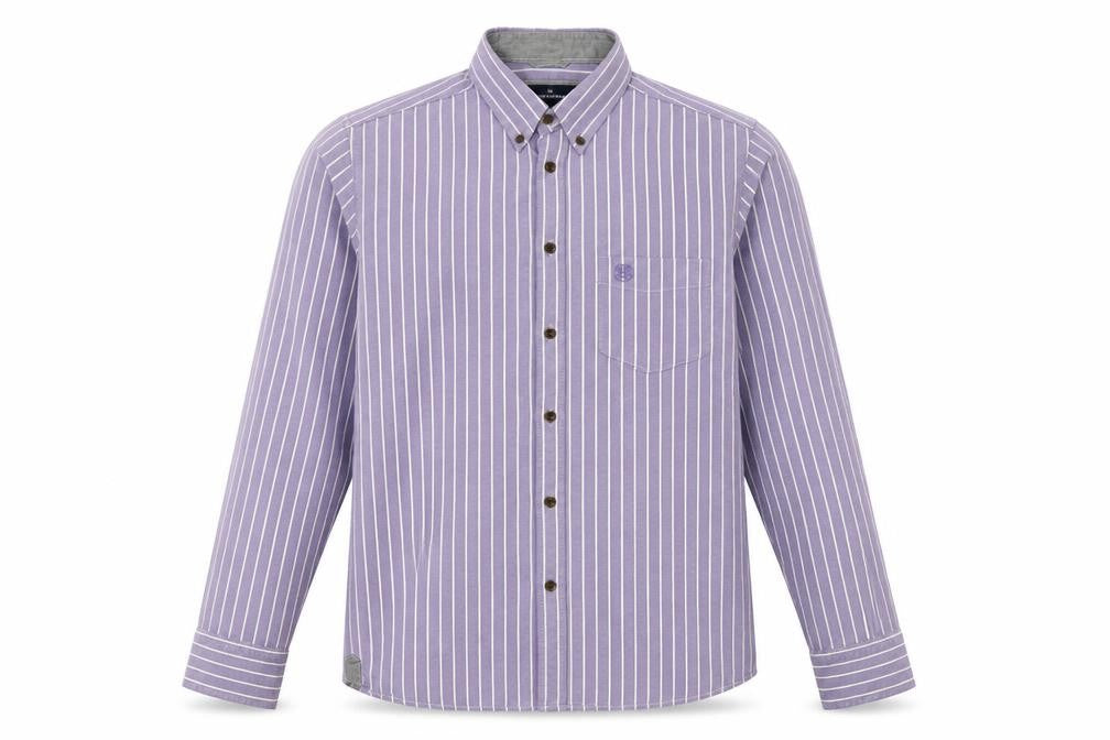 Marks and Spencer Blue Harbour Men's Purple Striped Slim Fit Long Sleeve Cotton Shirt Size L