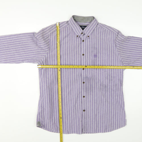 Marks and Spencer Blue Harbour Men's Purple Striped Slim Fit Long Sleeve Cotton Shirt Size L