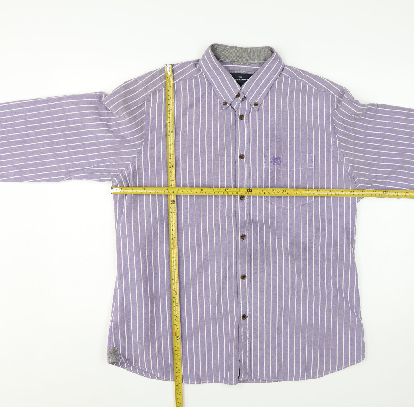 Marks and Spencer Blue Harbour Men's Purple Striped Slim Fit Long Sleeve Cotton Shirt Size L