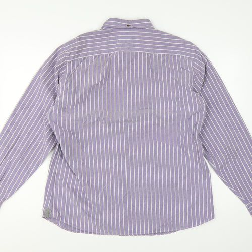 Marks and Spencer Blue Harbour Men's Purple Striped Slim Fit Long Sleeve Cotton Shirt Size L