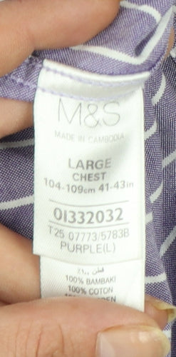 Marks and Spencer Blue Harbour Men's Purple Striped Slim Fit Long Sleeve Cotton Shirt Size L