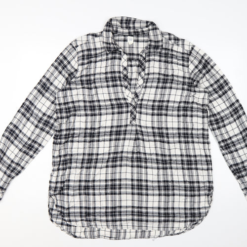 GAP Womens Black Plaid Long Sleeve Rayon Button-Up Shirt Size L