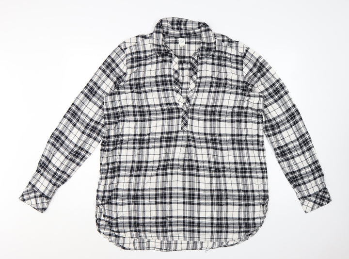 GAP Womens Black Plaid Long Sleeve Rayon Button-Up Shirt Size L