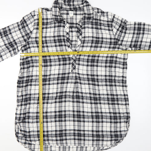 GAP Womens Black Plaid Long Sleeve Rayon Button-Up Shirt Size L