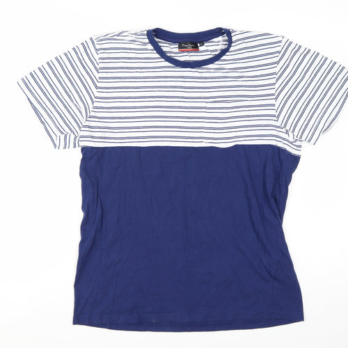 Pierre Cardin Men’s Blue Striped Crew Neck Cotton T-Shirt Size L
