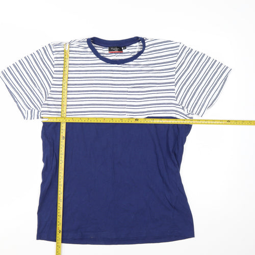 Pierre Cardin Men’s Blue Striped Crew Neck Cotton T-Shirt Size L