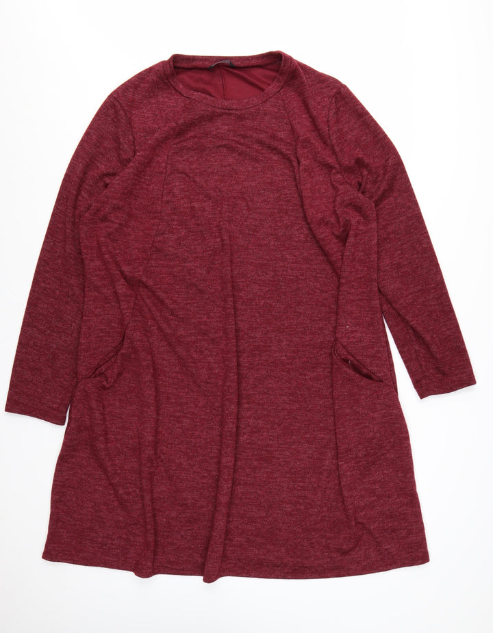 Roman Women Burgundy Long Sleeve A-Line Dress Size 26/28 Polyester Blend