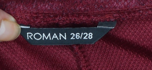 Roman Women Burgundy Long Sleeve A-Line Dress Size 26/28 Polyester Blend