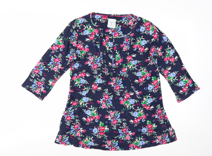 Country Rose Women's Multicoloured Floral Cotton 3/4 Sleeve Tunic Blouse M