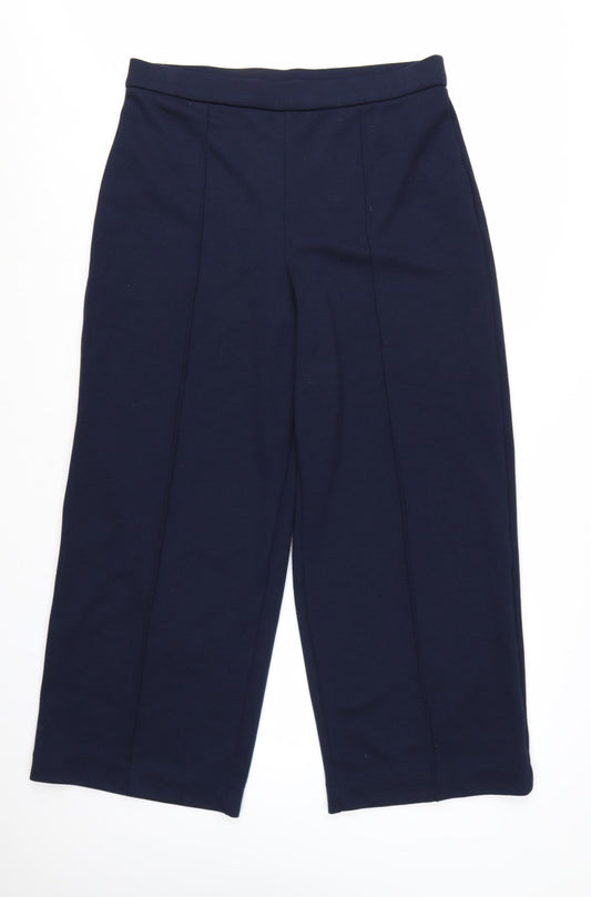 Marks and Spencer Women's Blue Wide-Leg Cropped Trousers Size 16