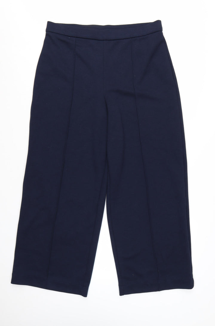 Marks and Spencer Women's Blue Wide-Leg Cropped Trousers Size 16