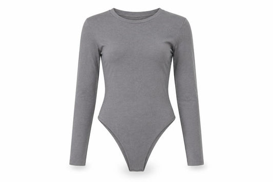 ZARA Women Grey Long Sleeve Bodysuit Size S Cotton Blend Stretch
