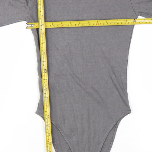 ZARA Women Grey Long Sleeve Bodysuit Size S Cotton Blend Stretch