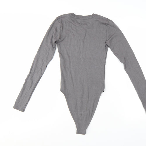 ZARA Women Grey Long Sleeve Bodysuit Size S Cotton Blend Stretch