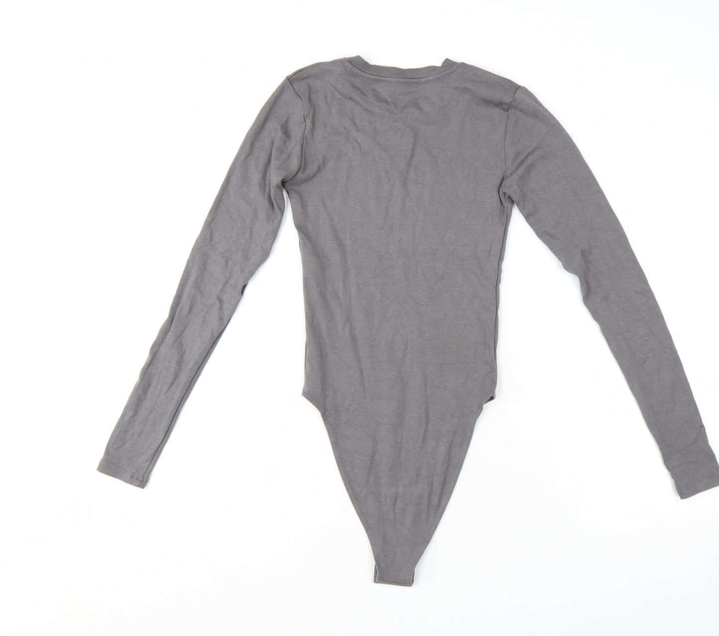 ZARA Women Grey Long Sleeve Bodysuit Size S Cotton Blend Stretch
