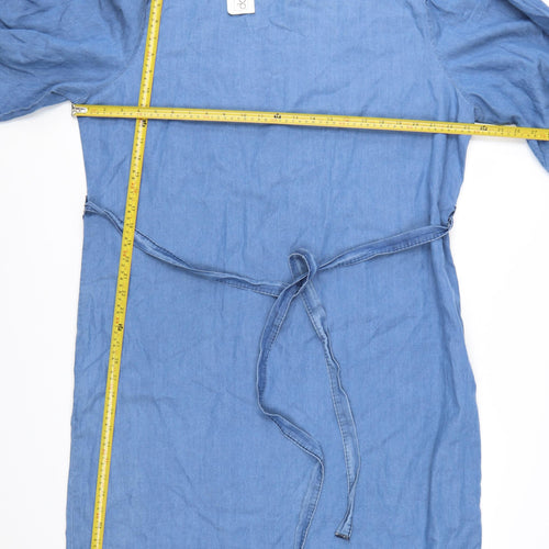 Donatella Women's Blue Knee Length Shift Dress Size 18 Belted Denim Style