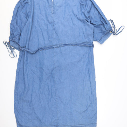 Donatella Women's Blue Knee Length Shift Dress Size 18 Belted Denim Style