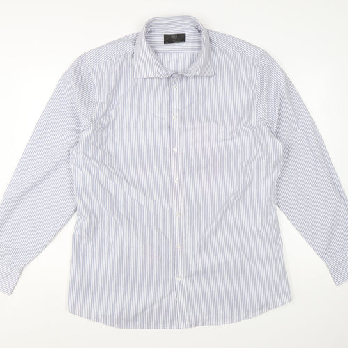 Marks and Spencer Men’s Blue Striped Slim Fit 17.5in Dress Shirt