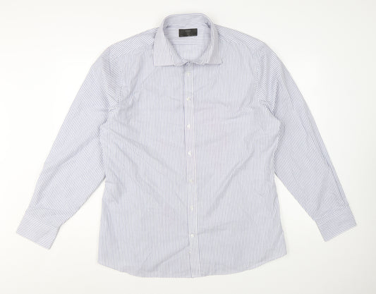 Marks and Spencer Men’s Blue Striped Slim Fit 17.5in Dress Shirt