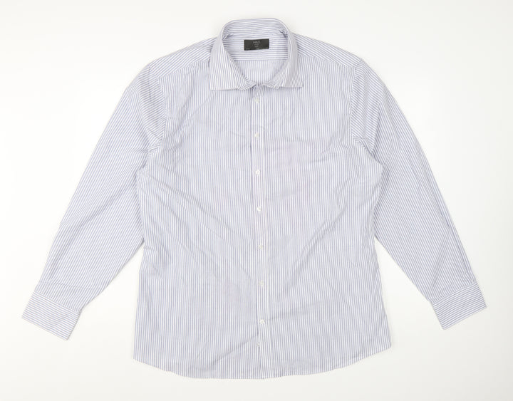Marks and Spencer Men’s Blue Striped Slim Fit 17.5in Dress Shirt
