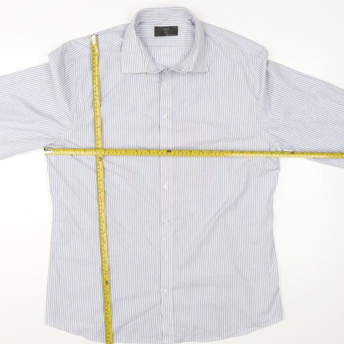 Marks and Spencer Men’s Blue Striped Slim Fit 17.5in Dress Shirt