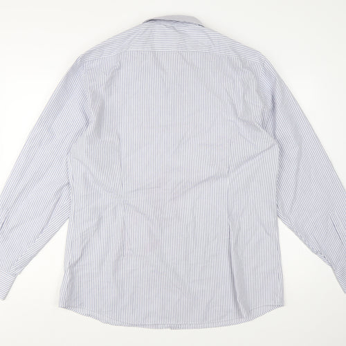 Marks and Spencer Men’s Blue Striped Slim Fit 17.5in Dress Shirt