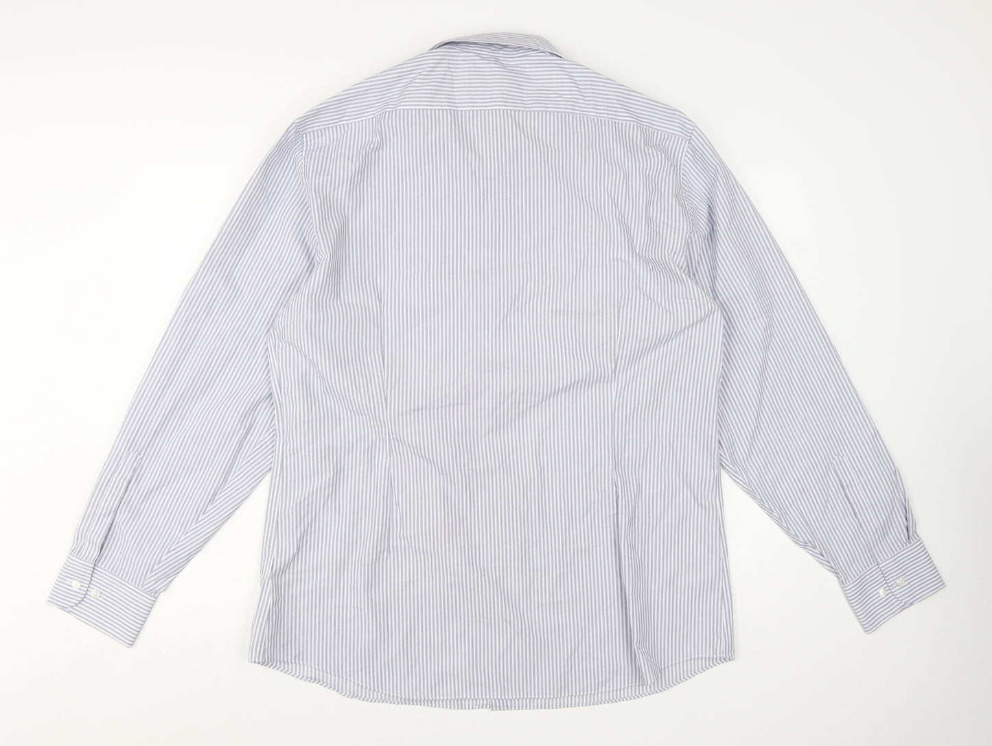 Marks and Spencer Men’s Blue Striped Slim Fit 17.5in Dress Shirt