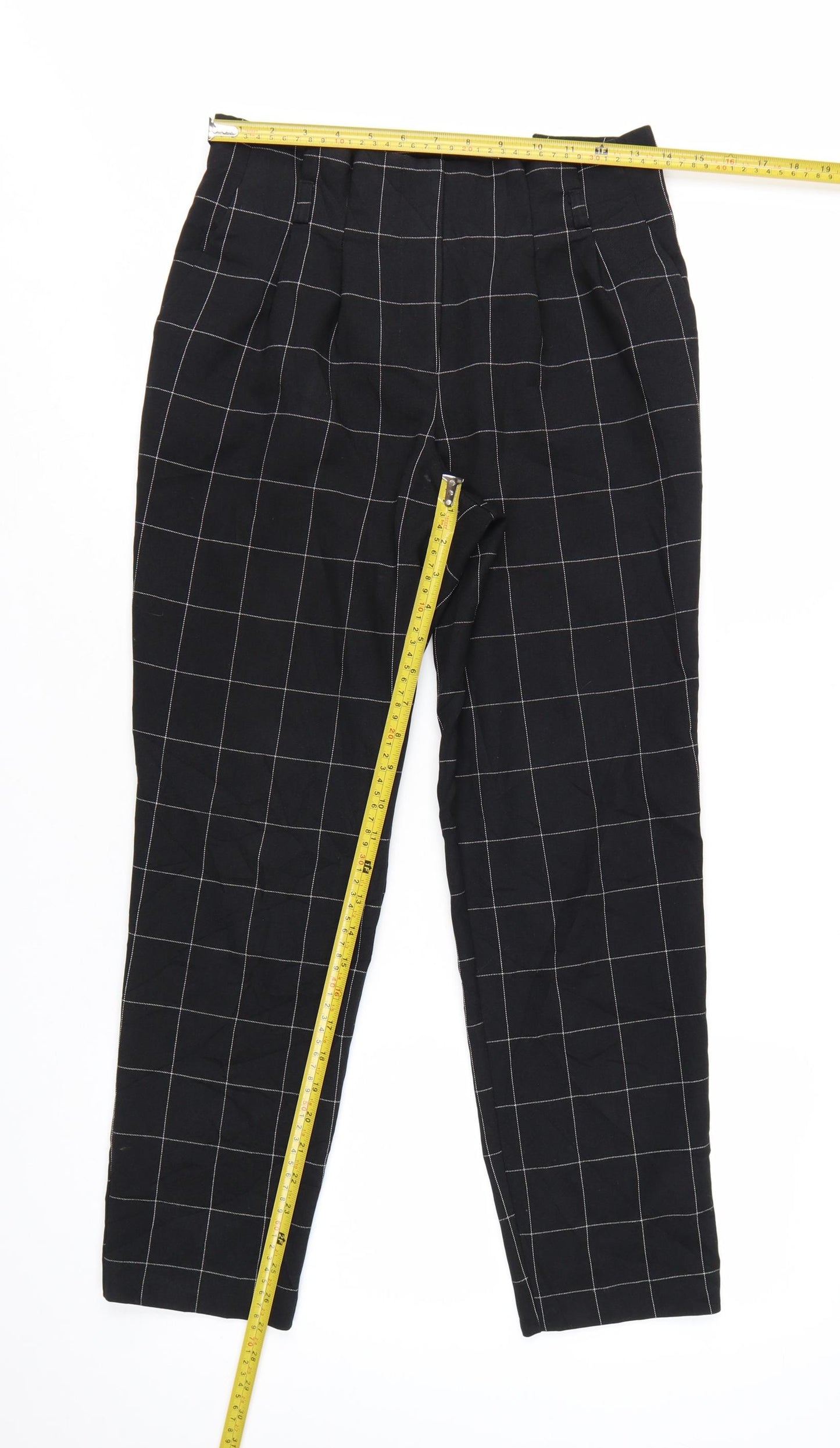 Miss Selfridge Womens Black Check Tapered Trousers Size 6