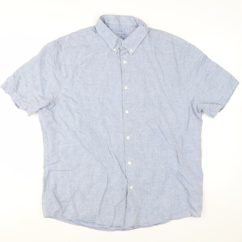 Marks and Spencer Men's Blue Linen Blend Short Sleeve Shirt XL Regular Fit