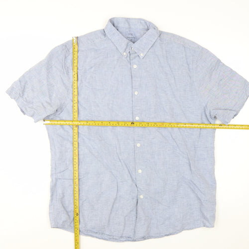 Marks and Spencer Men's Blue Linen Blend Short Sleeve Shirt XL Regular Fit
