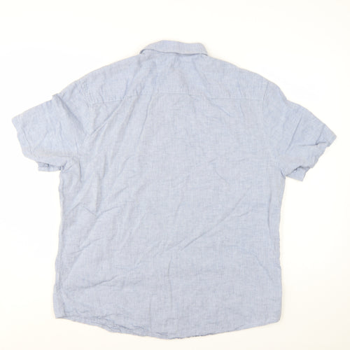 Marks and Spencer Men's Blue Linen Blend Short Sleeve Shirt XL Regular Fit