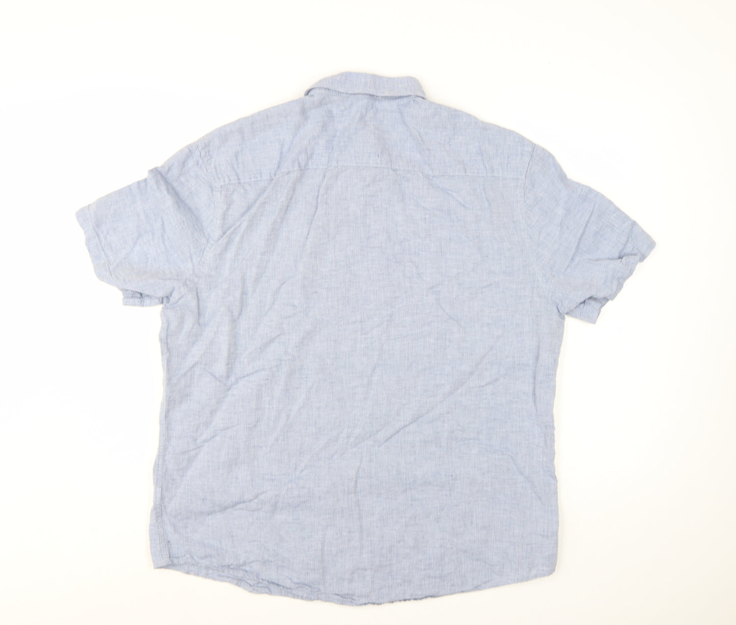 Marks and Spencer Men's Blue Linen Blend Short Sleeve Shirt XL Regular Fit