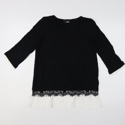 Wallis Women’s Black Lace Hem Tunic Blouse UK 8 Viscose Mix 3/4 Sleeve