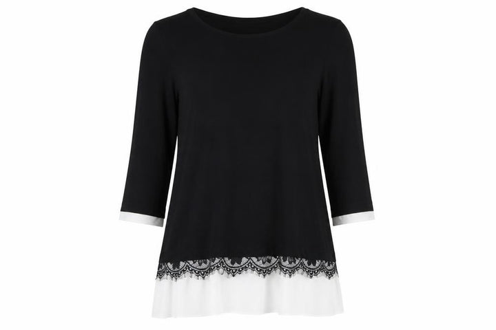Wallis Women’s Black Lace Hem Tunic Blouse UK 8 Viscose Mix 3/4 Sleeve