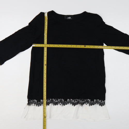 Wallis Women’s Black Lace Hem Tunic Blouse UK 8 Viscose Mix 3/4 Sleeve