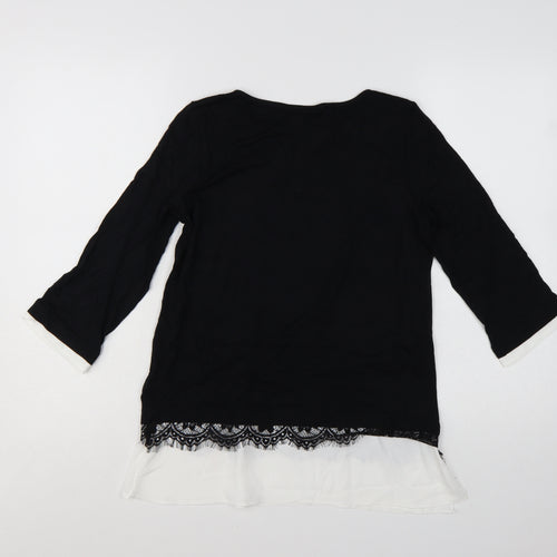 Wallis Women’s Black Lace Hem Tunic Blouse UK 8 Viscose Mix 3/4 Sleeve