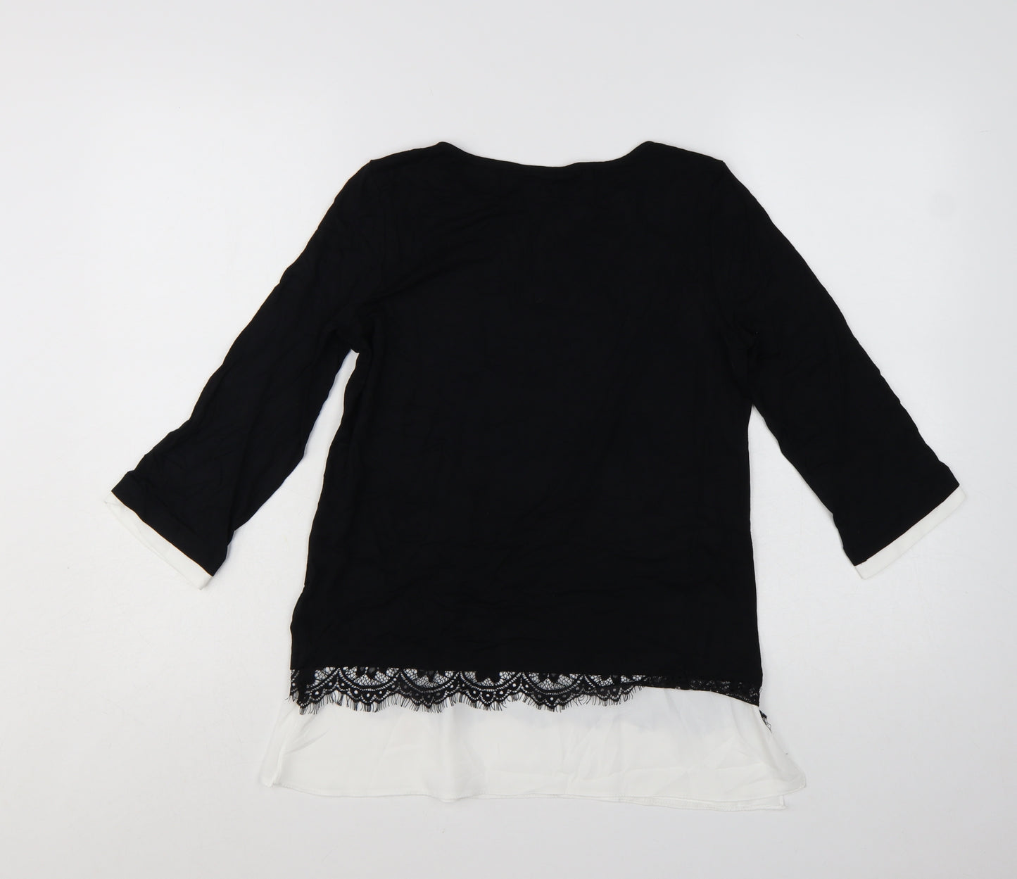 Wallis Women’s Black Lace Hem Tunic Blouse UK 8 Viscose Mix 3/4 Sleeve