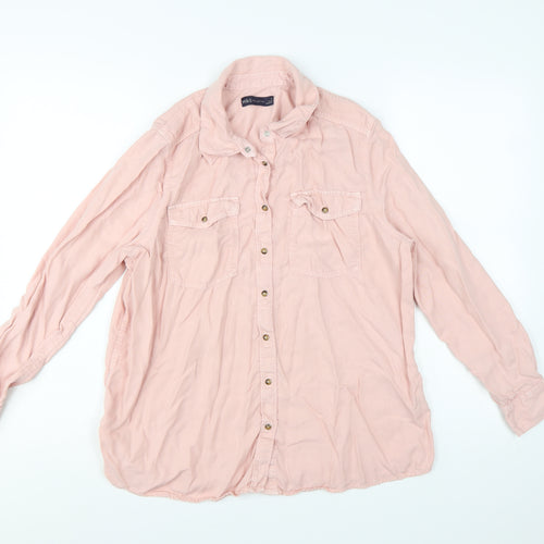 Marks and Spencer Women Pink Lyocell Button-Up Long Sleeve Shirt Size 14
