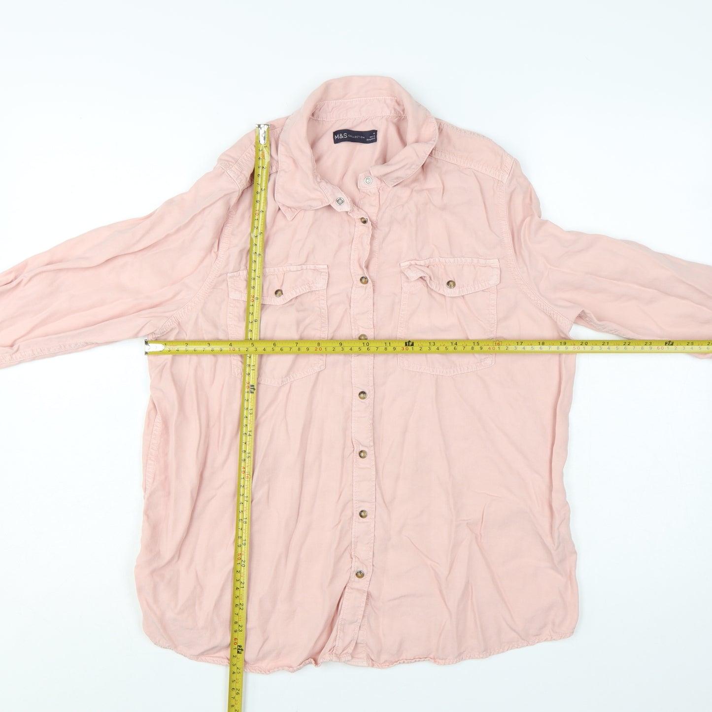 Marks and Spencer Women Pink Lyocell Button-Up Long Sleeve Shirt Size 14