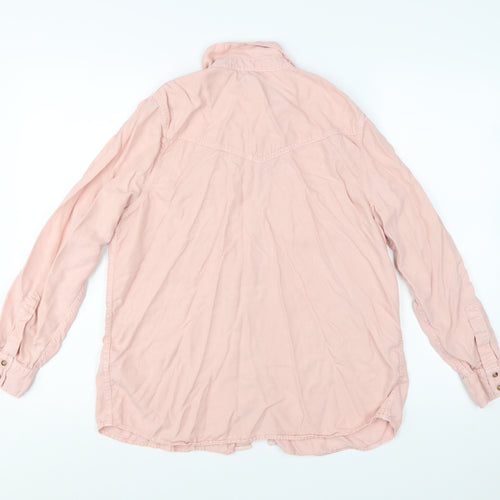 Marks and Spencer Women Pink Lyocell Button-Up Long Sleeve Shirt Size 14